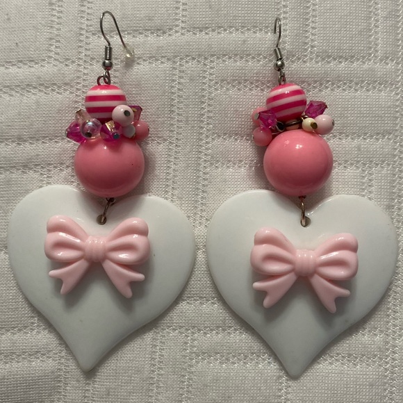 nice vs naughty Jewelry - Barbie bow heart chunky Lollipop candy pink bubble charm earrings sweet 80s